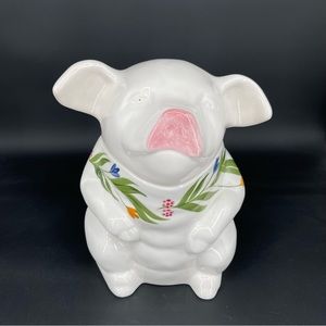 Laurie Gates Los Angeles Pottery USA Floral Pig Cookie Jar Large